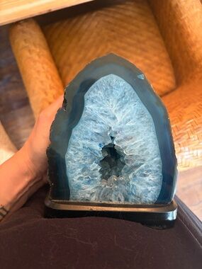 Blue Agate Geode Crystal Bookend